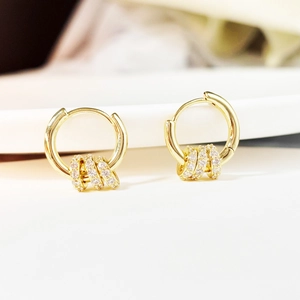 Elegant 14K Gold Plated Copper Hoop Earrings Micro Pave Zirconia Ball Pendant Dainty Jewelry For Women