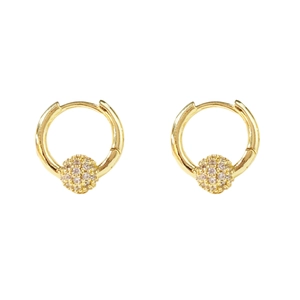 Detailed view of S925 silver hoop earrings with gold plating and paved zircon spheres