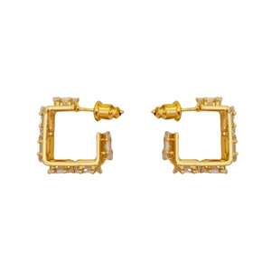 Elegant gold square stud earrings featuring square-cut zircon stones on a white background