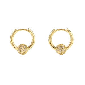 Elegant gold S925 silver hoop earrings with micro-pave zircon ball pendants for women