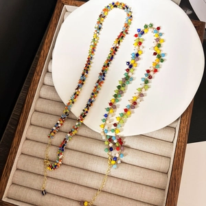 Bohemian colorful beaded necklace with 14K gold plated chain and lobster clasp closure