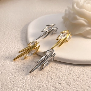 Avant-Garde Spiky Geometric Stud Earrings For Women With Marquise Zircon Copper Plated 925 Sterling Silver Earring Post