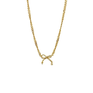 Collier maille gourmette plaqué or avec un pendentif nœud serti de cristaux brillants