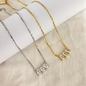 Collier Pendentif Zircon Rectangle Géométrique Cuivre Plaqué Or Chaîne Clavicule Minimaliste Bijoux Pour Femmes Élégant