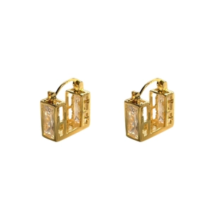 Elegant gold square cubic zirconia earrings with geometric hollow frame design