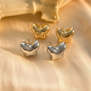 Elegant 18K gold plated hollow butterfly stud earrings in gold and silver finish