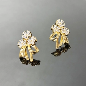 Zirconia Flower Bowknot Stud Earrings Gold Plated Copper With 925 Sterling Silver Earring Post French Elegant Women