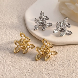 Boucles D'oreilles Puces Fleur En Zircon Marquise Avec Künstliche Perle Et Tige En Argent Sterling 925 Pour Femme Bijoux Laiton