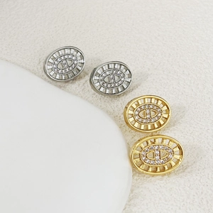 Luxury Micro Pave Zirconia Oval Stud Earrings With 925 Sterling Silver Earring Post Copper 18K Gold Plated For Women
