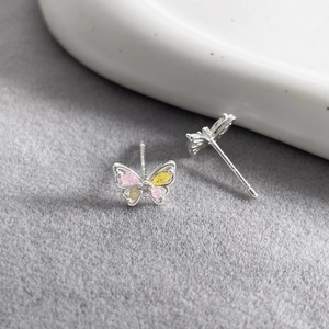 Butterfly Stud Earrings Silver Plated Copper Cubic Zirconia With 925 Sterling Silver Earring Post Sweet Fairy Style Women