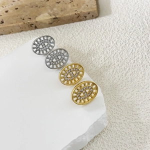 Luxury 18K gold plated hollow link stud earrings with micro-set zircon accents