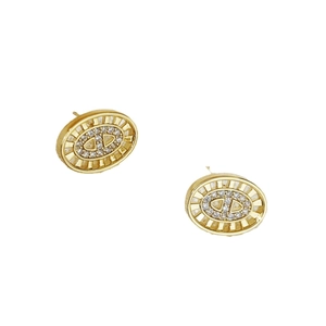 Luxury 18K gold plated hollow pig nose stud earrings with micro-pave cubic zirconia