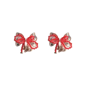 Elegante versilberte Schmetterling-Ohrringe mit roten Glasperlen im Schleifen-Design