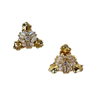 Elegant gold-plated triangular geometric earrings with sparkling zircon petal design