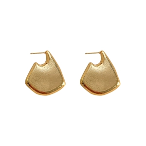 Minimalist irregular hollow geometric gold earrings with textured hammered finish