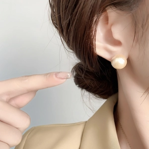 Elegant 925 silver champagne gold large pearl studs for women in refined silk finish