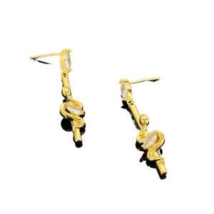 Vintage snake dangle earrings in 18K gold plated copper with marquise zircon stones