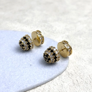 Orecchini vintage francesi placcati oro 18K con sfera di zirconi e grande chiusura a disco