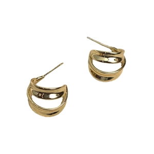 Polished 18K gold-plated double C-shaped stud earrings with minimalist cutout design