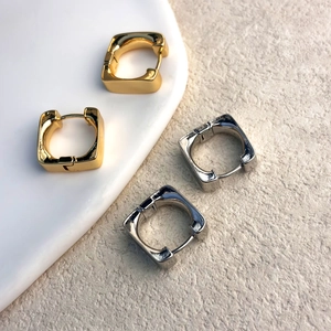 Orecchini A Cerchio Quadrati Minimalisti Geometrici Rame Lucidato Gioielli Donna Moda Elegante Lucidato Metallico