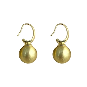 Vintage brushed brass ball drop earrings with polished gold hooks for women