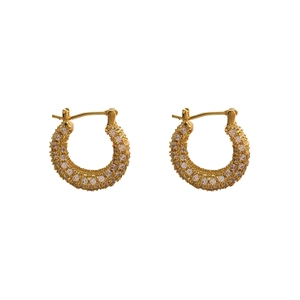Chic 18K gold plated C-shaped hoop earrings with pave-set micro cubic zirconia stones
