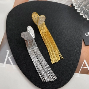 Luxury Heart Tassel Earrings 18K Gold Plated Copper Zirconia Long Chain Fringe Drop Earrings For Women Party Wedding Jewelry