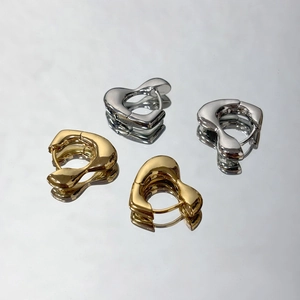 Boucles D'oreilles Créoles En Forme De Cœur Cuivre Plaqué Or 18K Métal Liquide Irrégulier Bijoux Minimalistes Pour Femmes