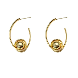 Elegante vergoldete Spiralperlen-Ohrringe mit poliertem ovalem Schlaufen-Design für Damen