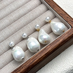 French Baroque S925 silver irregular pearl drop earrings in gold and silver plating