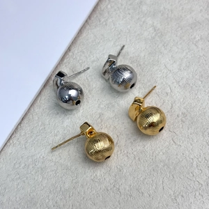 Minimalist Hollow Ball Stud Earrings Textured Copper 18K Gold Plated With 925 Sterling Silver Earring Post For Women