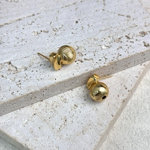 Minimalist 18K gold plated hollow ball stud earrings with ribbed texture on stone