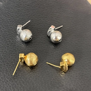 Minimalist 18K gold plated hollow sphere stud earrings with geometric cube base