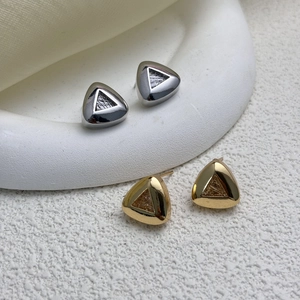 Minimalist Triangle Stud Earrings Hollow Mesh Copper With 925 Sterling Silver Earring Post And Zircon For Women
