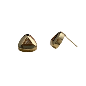 Minimalist gold triangle geometric stud earrings with textured hollow mesh surface