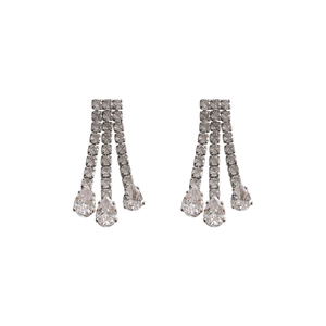 Elegant 18K gold-plated tassel earrings with sparkling crystals and pear-cut drops