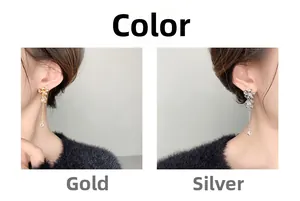 Detail view of sparkling zircon flower tassel earrings in gold and silver finishes