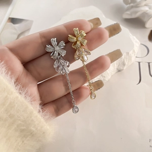 Elegant gold and silver flower tassel earrings with sparkling zircon for a luxury look