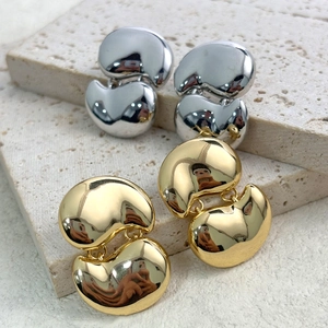 Geometric Bean Stud Earrings High Polish Copper 18K Gold Plated Minimalist Jewelry With 925 Sterling Silver Earring Post