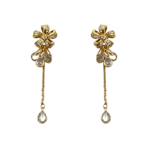 Elegant gold-plated flower tassel earrings with shimmering crystals and teardrop pendants