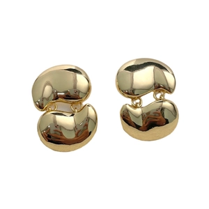 Polished gold-plated geometric drop earrings with a stylish double bean-shaped design