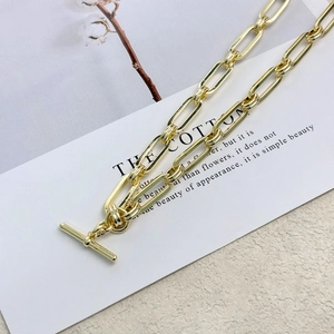 Minimalist 14K gold-plated brass paperclip chain necklace with OT toggle clasp