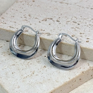Women U-Shaped Hoop Earrings Geometric Irregular Wrinkle Texture Copper Minimalist Retro Fashion Silver Plated