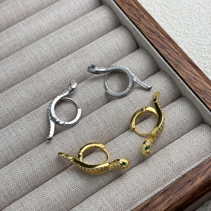 Snake Hoop Earrings Copper 18K Gold Plated White Green Cubic Zirconia Serpent Animal Hip Hop Style For Women Men