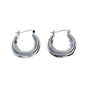 Minimalist U-shaped gold plated brass earrings with polished silver finish on white background