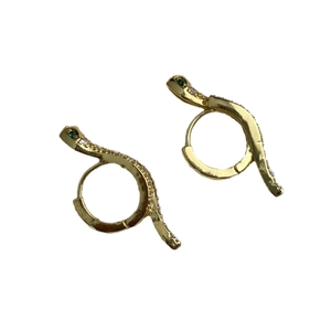 18K gold plated snake hoop earrings with sparkling cubic zirconia and green gem eyes