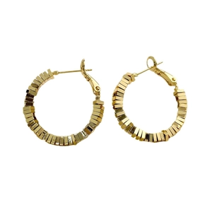 Fashion geometric square beaded hoop earrings in 18K gold plated copper for women