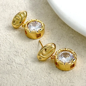 18K gold plated fluid texture earrings with diamond-cut zircon tassels and lava finish