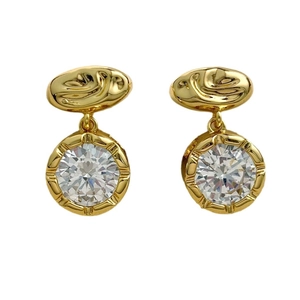 Elegant 18K gold plated earrings with textured metal and large round cubic zirconia stones