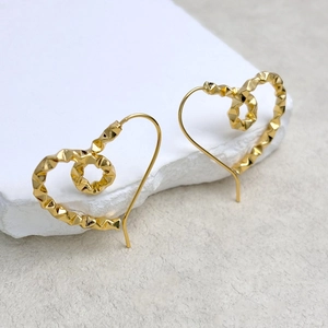 Heart Twisted Spiral Drop Earrings Copper 18K Gold Plated Geometric Faceted Textured Luxury Niche Fashion Women